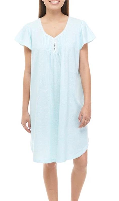NWT Miss Elaine LG Silky Knit V-Neck Short Sleeve Nightgown Aqua 106427