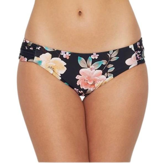 NWT Becca First Date XL Black Floral Shirred Cheeky Bikini Swim Bottom #106429