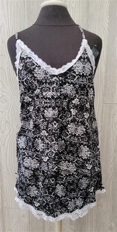 NWT Badgley Mischka L Black White Floral Pajama Shorts Set 106445