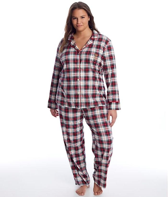New Ralph Lauren L Classic Pajama Set LN92122T Ivory Red Plaid #106446