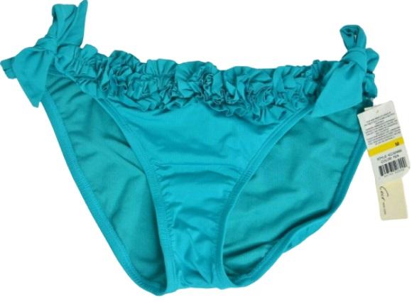 NWT Kenneth Cole Solid Teal S Ruffled Side-Tie Cheeky Bikini Swim Bottom #106455