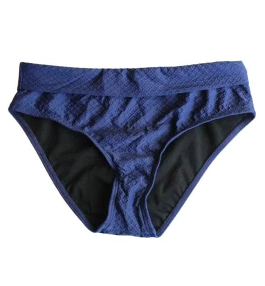 NWOT Athena Solid Navy SZ 8 Textured Full High-Waist Bikini Swim Bottom #106460