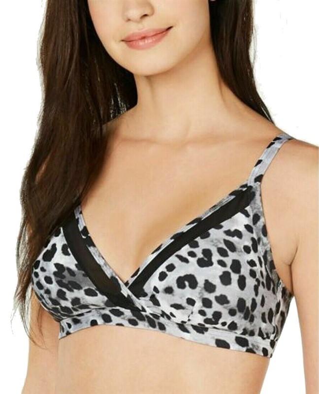 NWT DKNY Synthetic XS Animal Print Mesh Trim Triangle Bikini Swim Top #106474