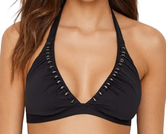 NWOT Becca Reconnect S Solid Black Halter Triangle Bikini Swim Top #106500
