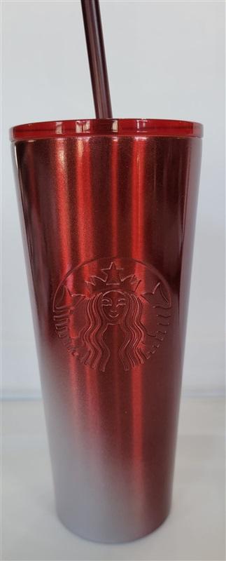 NWT Starbucks Red White 16oz Stainless Steel Strawed Tumbler #106518