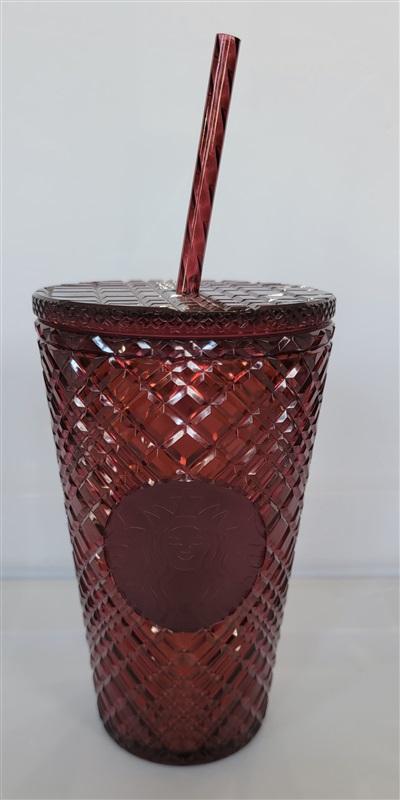 NWT Starbucks Red Jeweled 16oz Solid Plastic Strawed Tumbler #106519