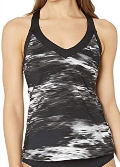 NWOT Nike Black Blur S Marble Racerback Scoop Tankini Swim Top #106556