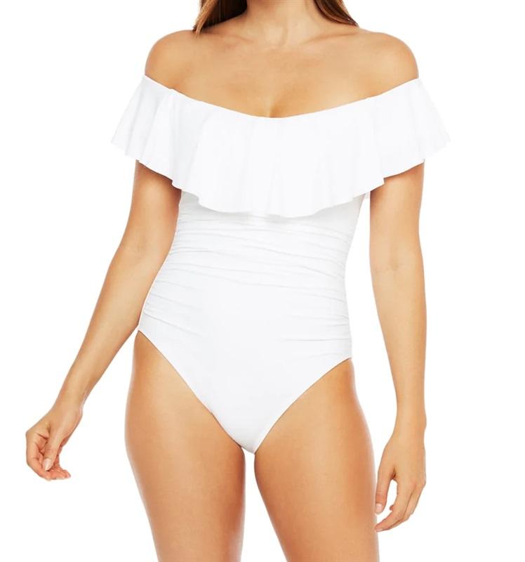 NWT La Blanca Island Goddess SZ 16 Ruffled Bandeau One-Piece Swimsuit #106599