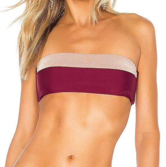 NWT Pilyq Vino S Color Block Glitter Strapless Bandeau Bikini Swim Top #106719