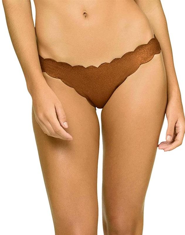 NWT Pilyq Copper S Solid Scallop Cheeky Scoop Bikini Swim Bottom #106747