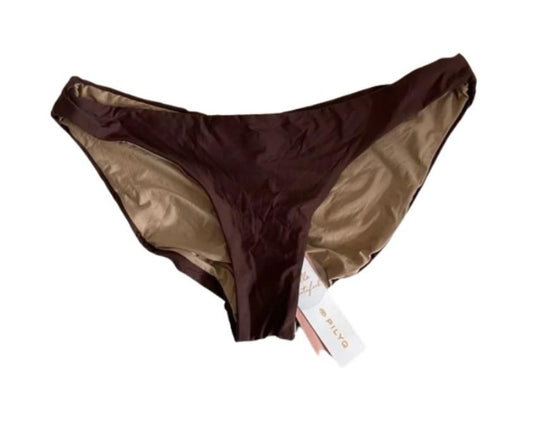NWOT Pilyq PQ Mocha M Solid Brown Ruched Cheeky Bikini Swim Bottom #106791