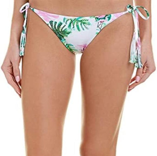 NWOT Pilyq Mingos S Palm Side-Tie Beaded Ruched Bikini Swim Bottom #106803