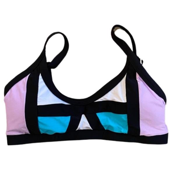 NWT Pilyq Lilac Color Block L Halter Banded Scoop Bikini Swim Top #106811