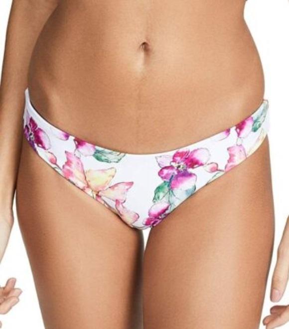 NWT Pilyq Watercolor Floral L Ruched Cheeky Bikini Swim Bottom #106816