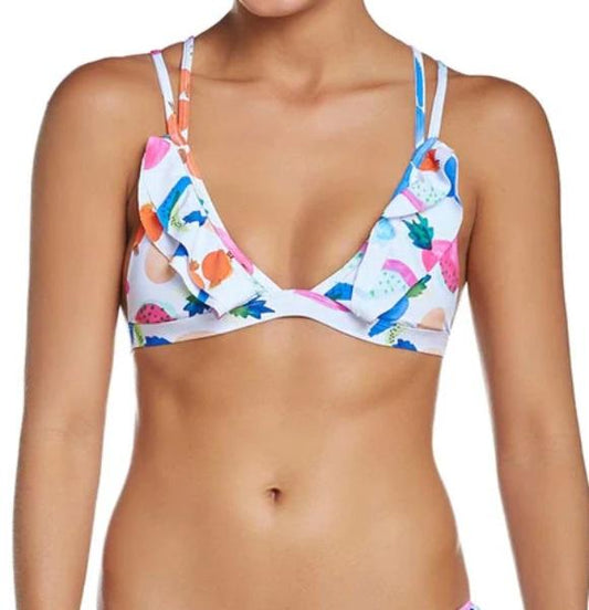 NWT PIlyq Copacabana L White Fruit Halter Ruffled Bikini Swim Top #106824