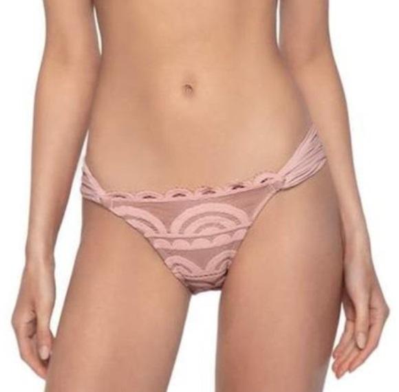NWT Pilyq Pink Crush S Solid Ruched Lace Shirred Bikini Swim Bottom #106830