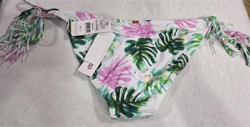 NWT Pilyq Mingos S Palm Side-Tie Beaded Ruched Bikini Swim Bottom #106837