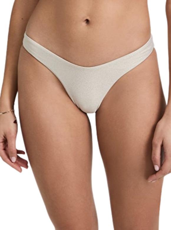 NWT Pilyq Stone M Gray Ruched Cheeky Scoop Bikini Swim Bottom #106880