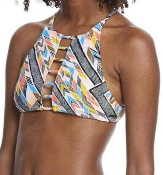 NWOT Volcom Tidal Motion L Geometric Halter High-Neck Bikini Swim Top #106955