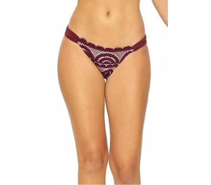 NWT Pilyq Vino Lace S Burgundy Shirred Cheeky Bikini Swim Bottom #106956