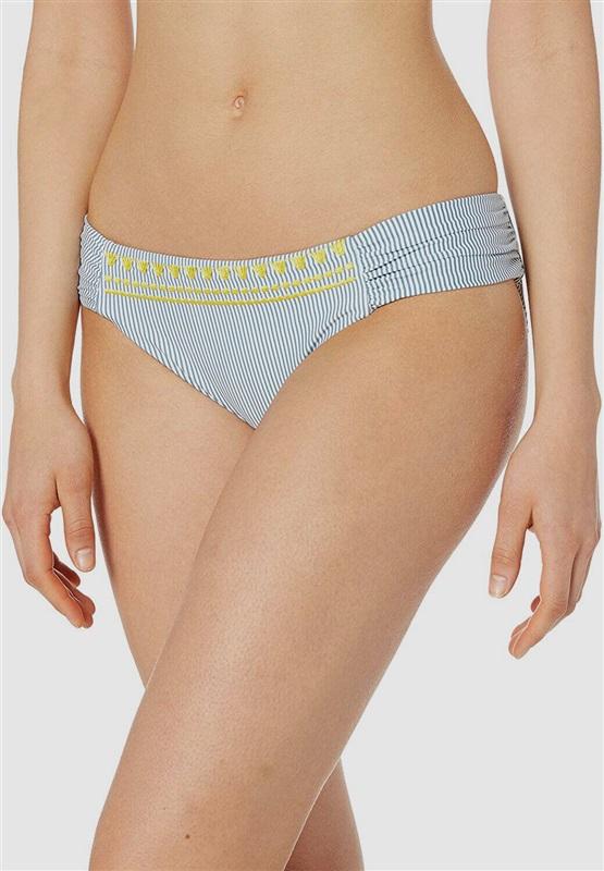 NWT Lucky Brand Kelp Embroidered S Stripe Shirred Bikini Swim Bottom #106969