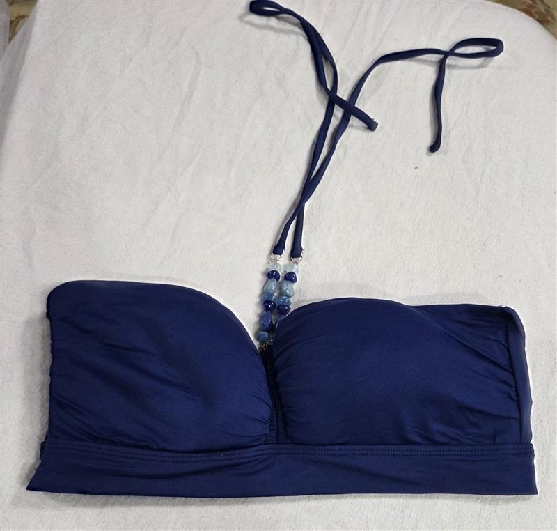 NWOT Ralph Lauren 6 Beach Club Beaded Bandeau Bikini Blue Swim Top #106973