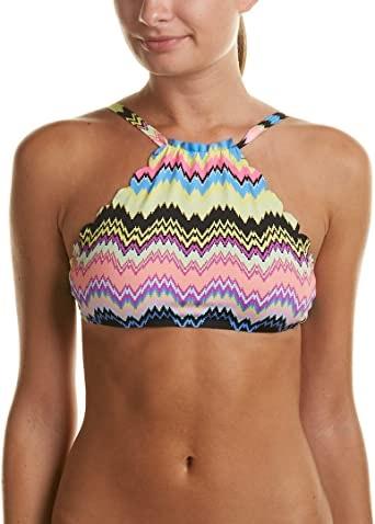 NWOT PIlyq Clara S Chevron Halter Scallop High-Neck Bikini Swim Top #106974