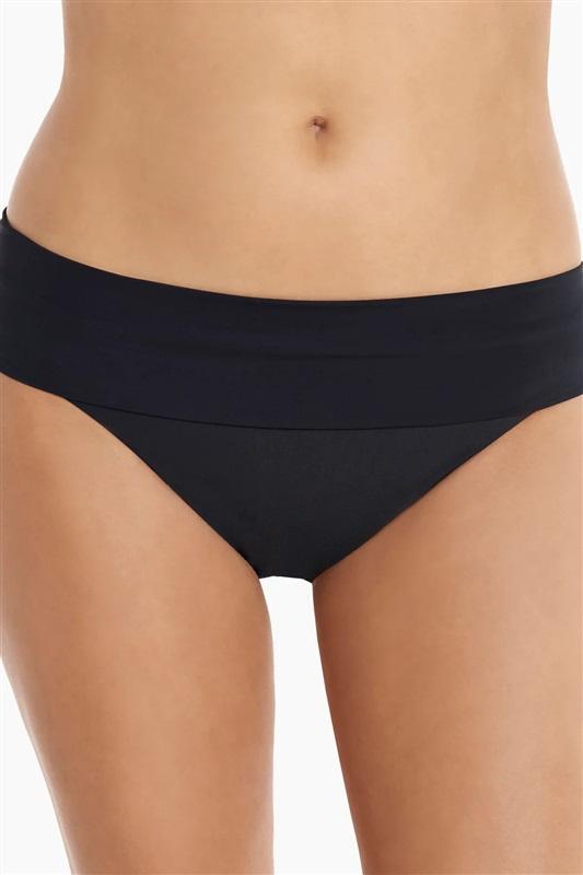 NWT Amoressa Banda SZ 12 Solid Black Banded Hipster Bikini Swim Bottom #107027