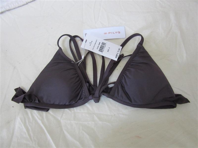 NWT Pilyq Coco S Solid Criss-Cross Ruffle Triangle Bikini Swim Top #108038