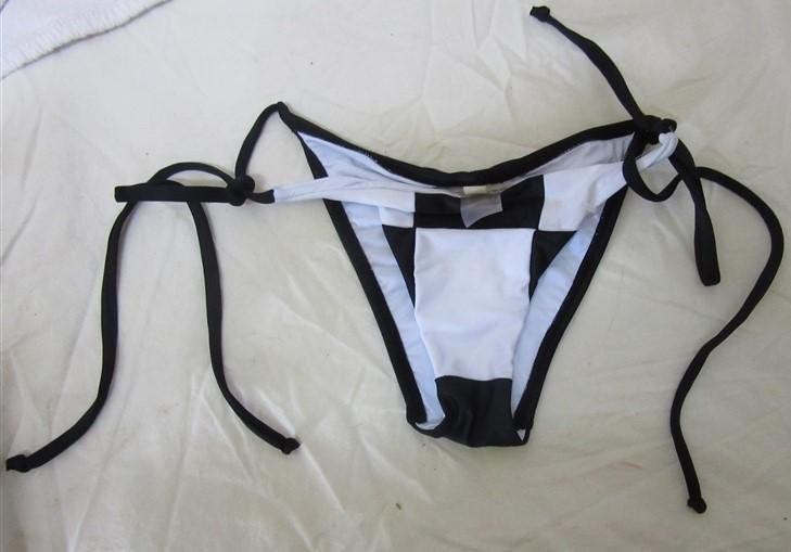 NWOT Pilyq Checkers S Side-Tie Checked Ruched Cheeky Bikini Swim Bottom #108064