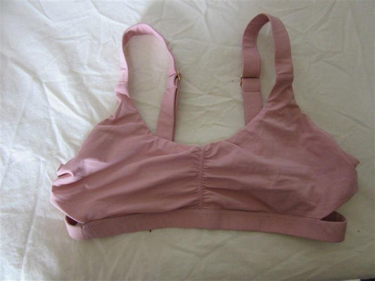 NWOT PIlyq Rose Pink L Solid Ruched Criss-Cross Scoop Bikini Swim Top #106824