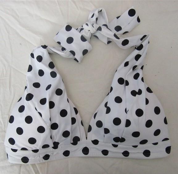 NWOT Athena White Polka Dot SZ 8 Halter Triangle Bikini Swim Top #108116