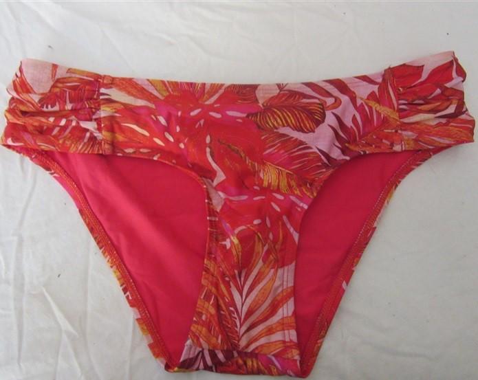 NWT Athena Red Palm SZ 6 Shirred Side-Tab Hipster Bikini Swim Bottom #108117