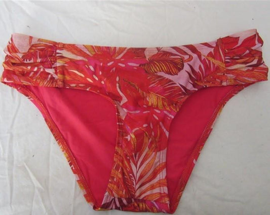 NWT Athena Red Palm SZ 6 Shirred Side-Tab Hipster Bikini Swim Bottom #108117