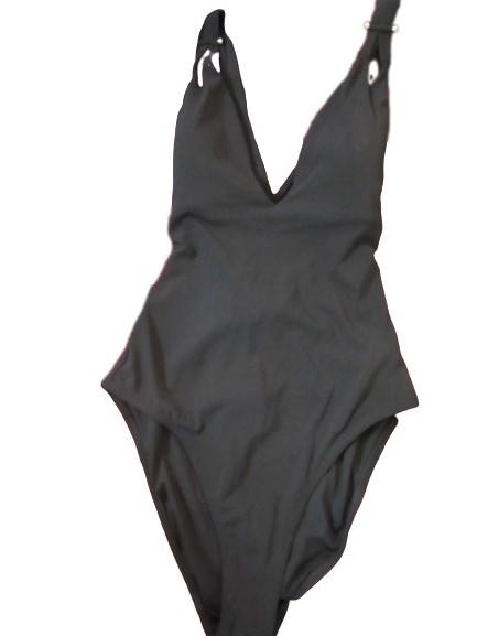 NWT Robin Piccone Denesha SZ 10 Solid Black Plunging One-Piece Swimsuit #108147