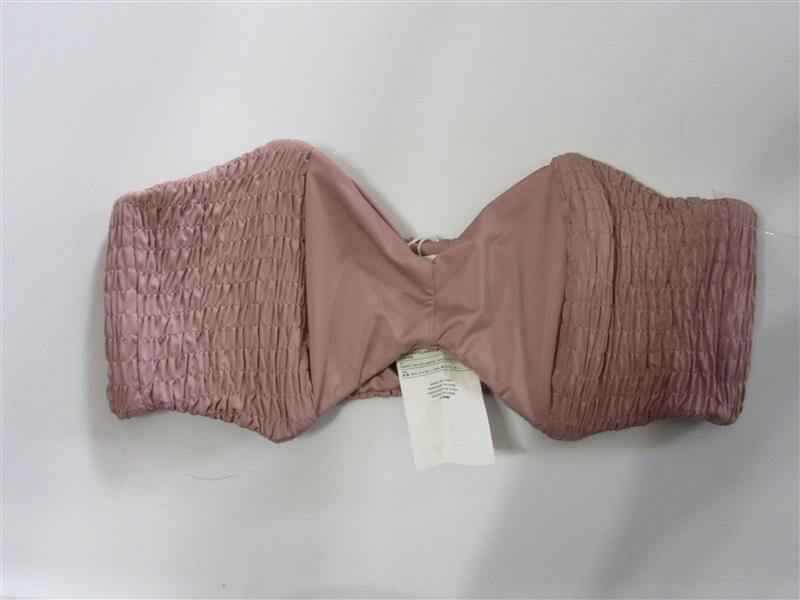 NWOT Volcom Solid Pink S Smocked Strapless Bandeau Bikini Swim Top #108206