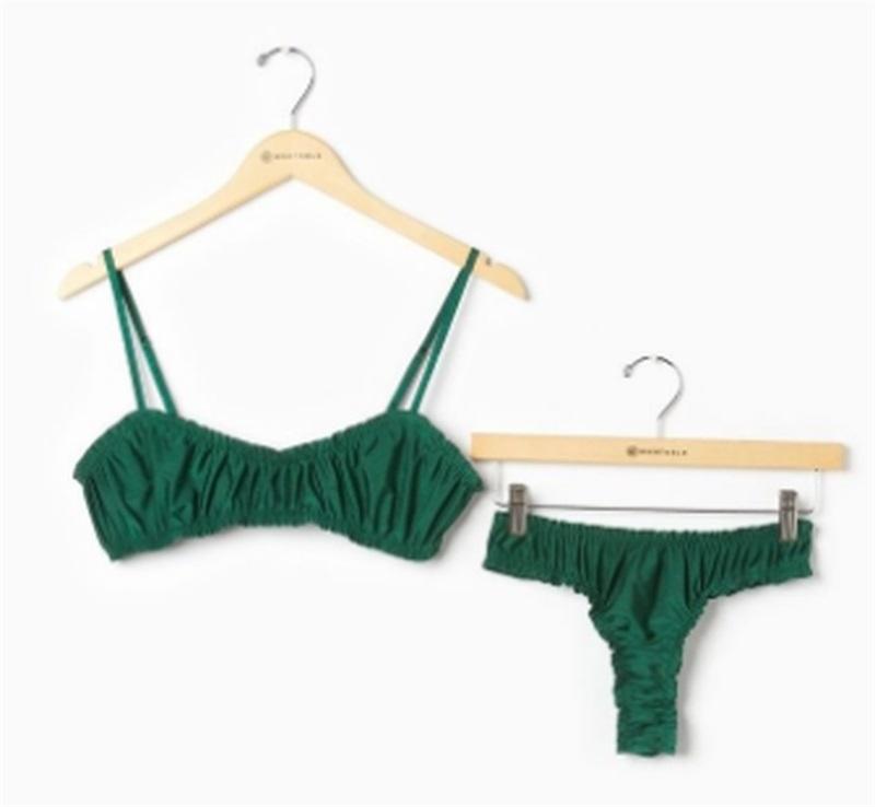 NWT Mina Lisa L Genevieve Satin Bralette & Panty Set Eden Green 108212