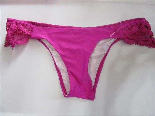 NWOT Pilyq Magenta Lace S Side-Tab Pink Ruched Cheeky Bikini Swim Bottom #108222