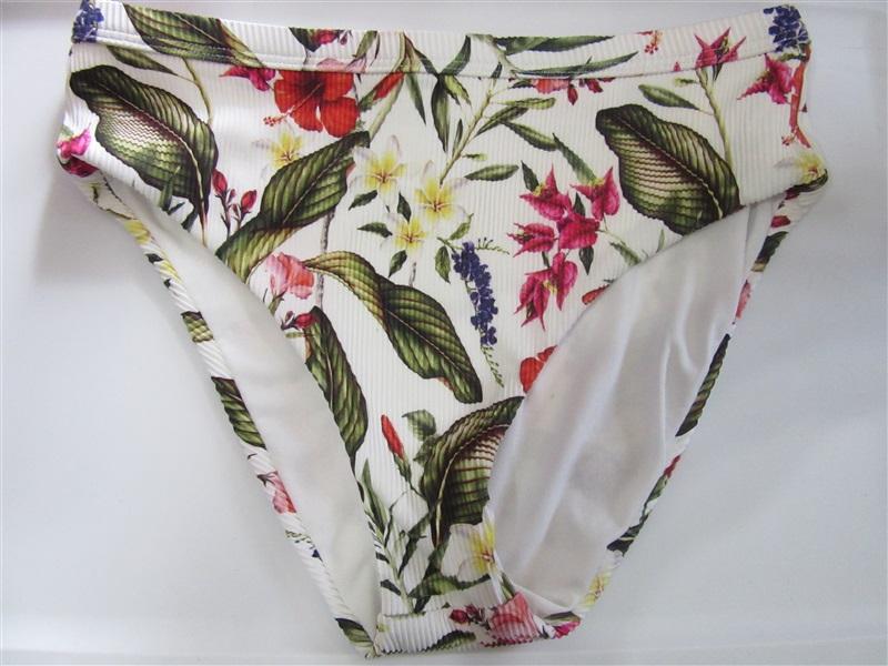 NWOT Gianni Bini White Floral M Ribbed High-Waisted Bikini Swim Bottom #108224