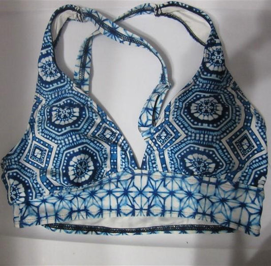 NWOT Next Tie-Dye Medallion S Blue V-Neck Triangle Bikini Swim Top #108256