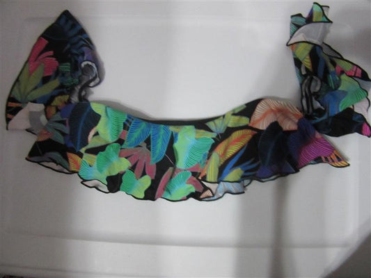 NWOTD Pilyq Black Palm S Flounced Off-Shoulder Bandeau Bikini Swim Top #108260
