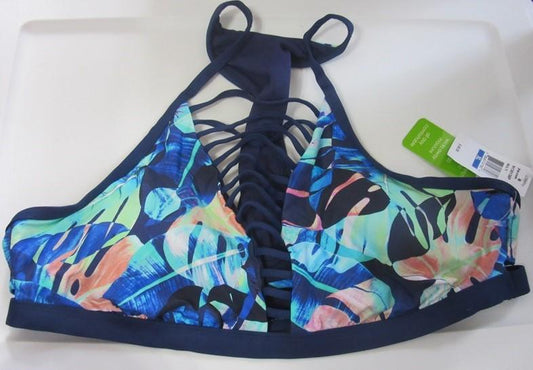 NWOT Next Tie-Dye Palm XL Strappy Racerback High-Neck Bikini Swim Top #108312