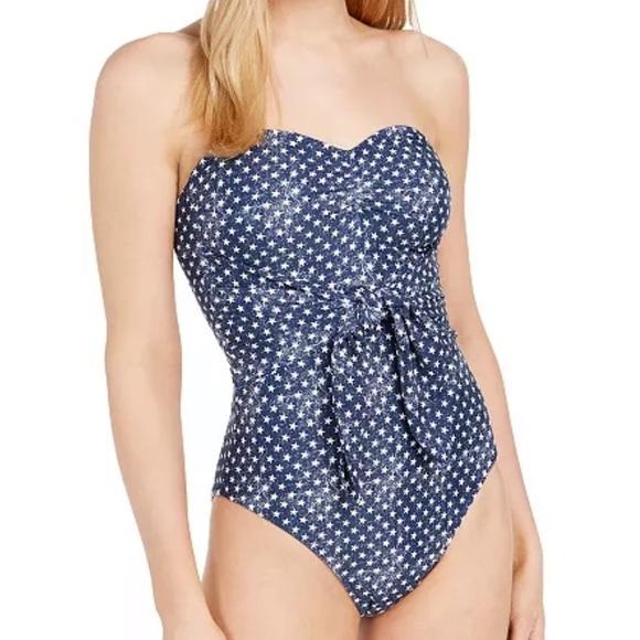 NWT We Wore What Capri M Blue Star Belted Bandeau One-Piece Swimsuit #108346