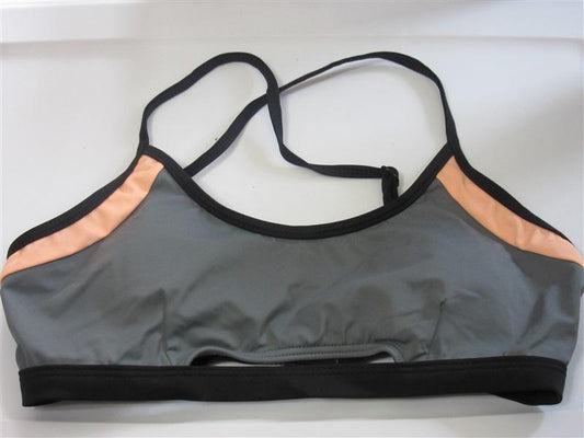 NWOT Zella Gray Color Block S Scoop Neck Athletic Bikini Swim Top #108351