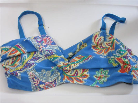 NWOT Athena Blue Paisley SZ 4 D Cup Shirred Underwired Bikini Swim Top #108359