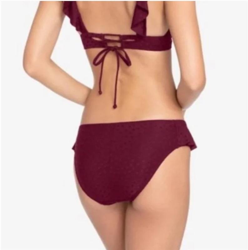 NWOT Robin Piccone Julianna S Solid Cheeky Flounced Bikini Swim Bottom #108377