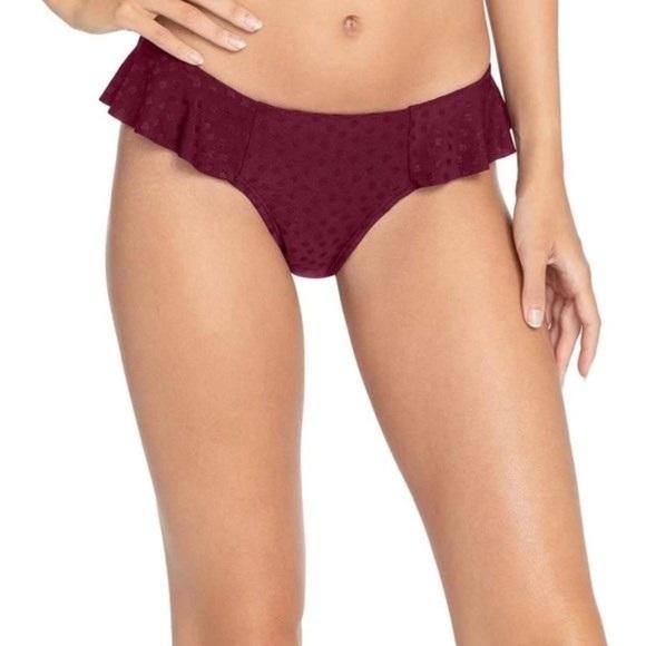 NWOT Robin Piccone Julianna S Solid Cheeky Flounced Bikini Swim Bottom #108377