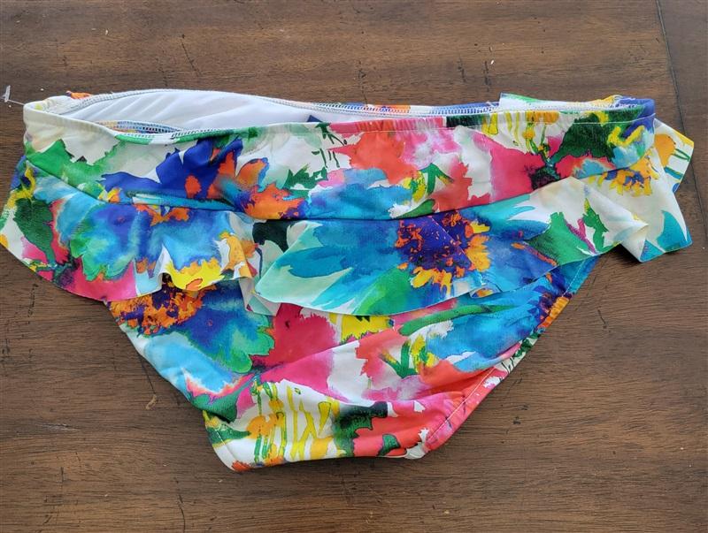 NWOT Ralph Lauren Watercolor Floral M Ruffle Cheeky Bikini Swim Bottom #108382