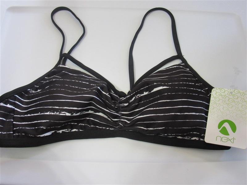 NWT Next Black Striped 32 B/C Cup Ruched Scoop Bikini Swim Top #108402
