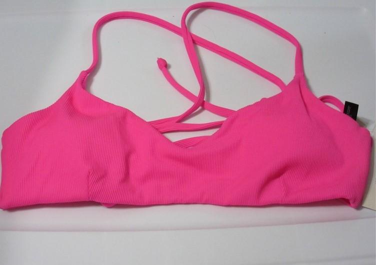 NWT Aqua Lounge Pop Pink M Solid Ribbed Scoop Bikini Swim Top #108410